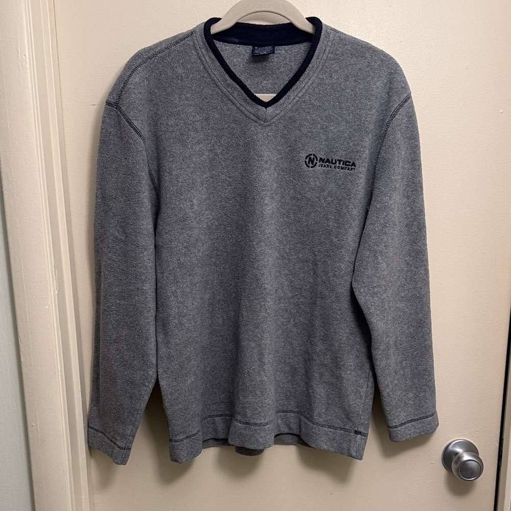 Vintage Nautica Jeans Company Gray Pullover V-Neck Fleece